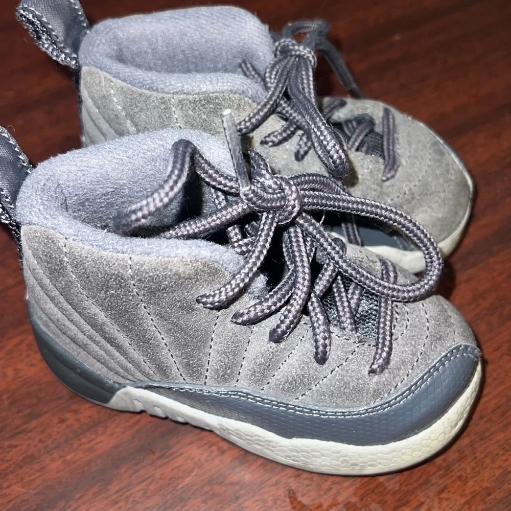 Child Sized Dark Gray Jordan 12 Retro Sneakers